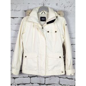 NILS Ski Snow Puffer Hooded Jacket Winter Sports Outdoors Pockets Cream Size 8
